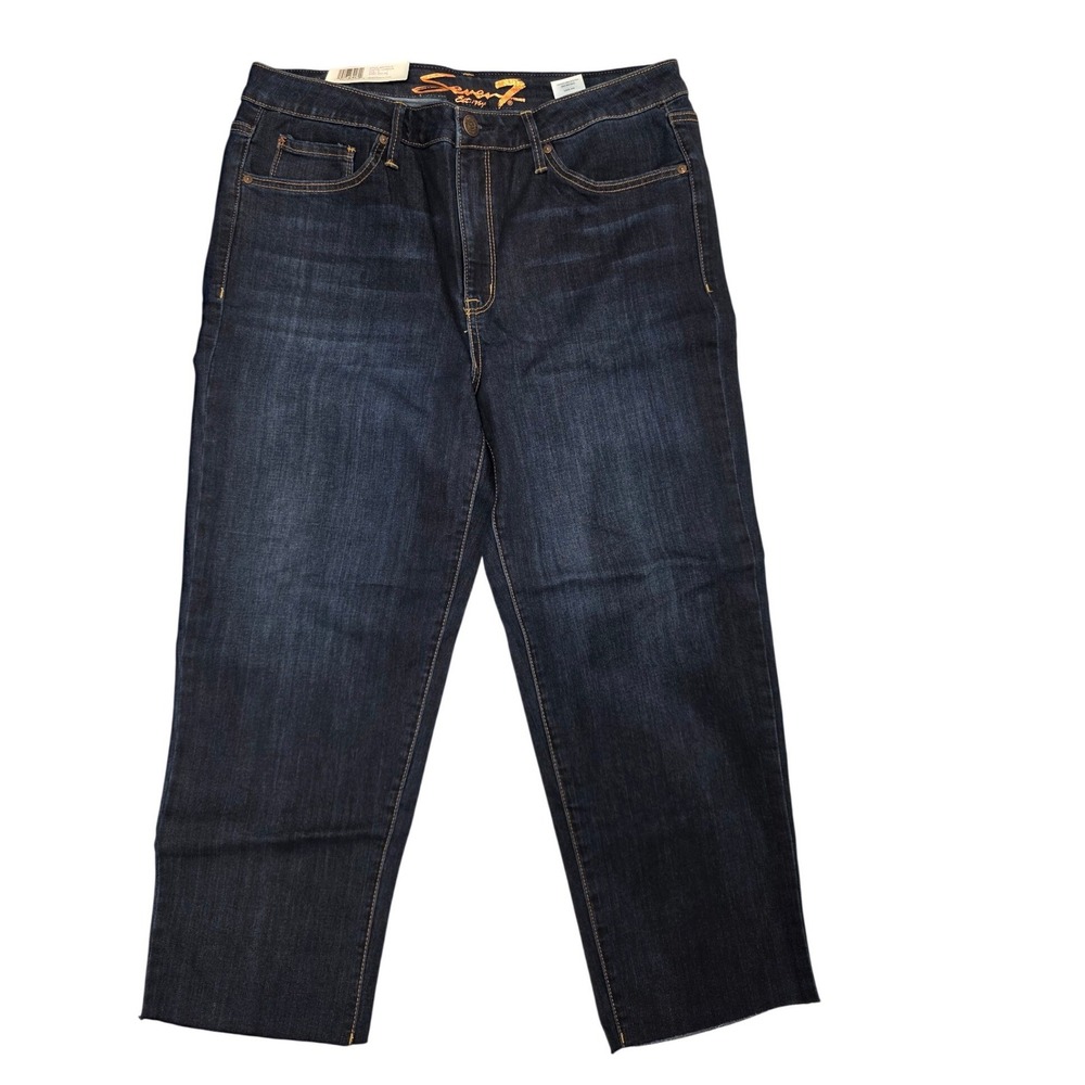 Seven7 Tower Straight Crop Jeans Womens 14 London Dark Wash High Waist